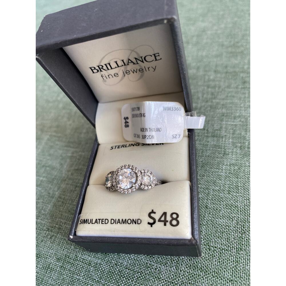 Brilliance Fine Jewelry Sterling Silver Diamond 3-Stone Halo Ring Size 7 NWT - Picture 5 of 9